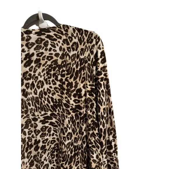 White Stagg Women’s Medium Leopard Print Brown and Tan Long Sleeve Blouse - Picture 9 of 14